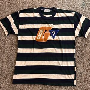 Vintage Guess T-Shirt Blue & Green Stripe Mens Large *Tag says XXL (See Details)